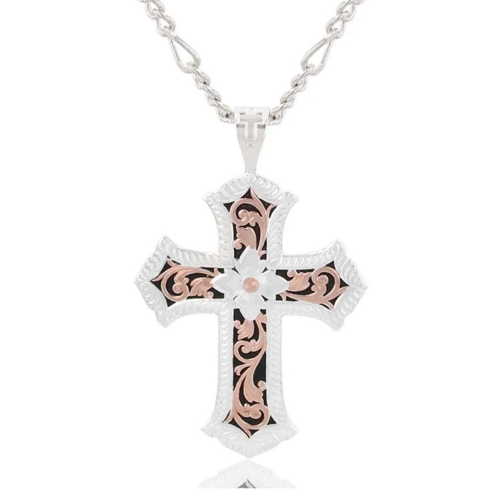 Montana Silversmith Antiqued Rose Gold Scalloped Cross Necklace